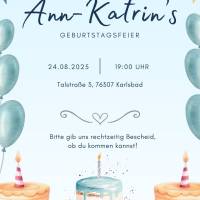 Personalisierbare Geburtstagseinladung Kindergeburtstag zum Ausdrucken – Kuchen & Party, DIN A4, Digital Bild 1