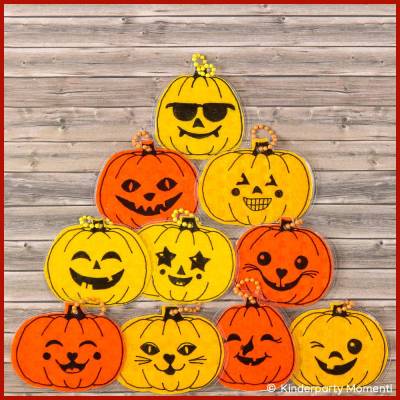 Bastelvorlagen für Reflektoren Anhänger mit freundlichen Kürbis-Gesichtern