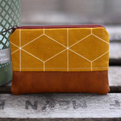 Kleine Schlüsseltasche GRETA aus Kunstleder & Baumwolle in Herbstfarben – Mini-Geldbörse & Etui
