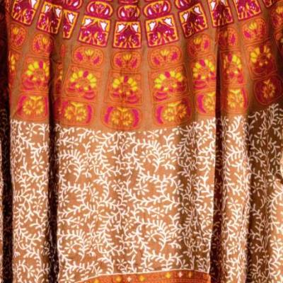 Damen-Kaftan - Handarbeit mit sommerlichen Motiven, braun-orange, neu, mit Fransen