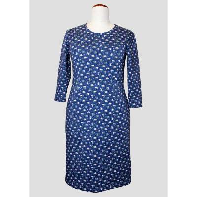 Damen Sweat Kleid mit Mini Rosen Muster in Dunkelblau/Rose – French Terry, Größen 36-48