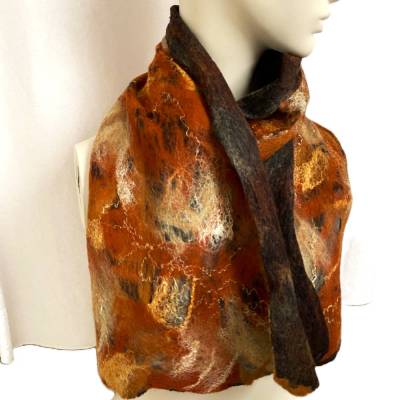 Edler Damenschal aus Wolle & Seide – Handgefertigtes Halstuch, Braun, 152x28cm, für Sommer & Winter