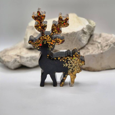 Rentier mit Schneeflocke Schwarz-Gold