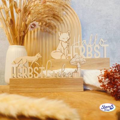 Hallo Herbst Laserdatei Klötzchenaufsteller – SVG Herbstliebe Holzdeko mit Fuchs & Pilzen