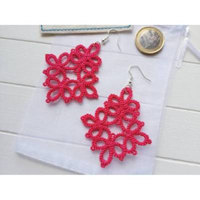 Große Spitzen Ohrringe pink, leicht, Lace Statement Schmuck