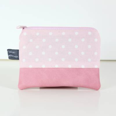 Kleine Schlüsseltasche MALOU rosa – Mini-Geldbörse aus Kunstleder & Baumwolle, 12x8,5 cm