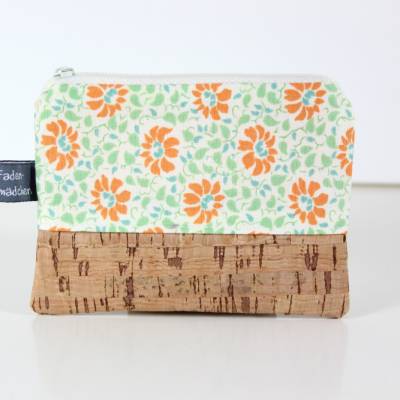 Schlüsseletui LISBETH aus Kork & Baumwolle in orange und hellgrün – Mini-Geldbörse, 12x8,5 cm