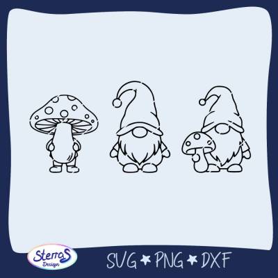 Plotterdatei Wichtel Herbst Pilz – 3 Motive im Set – SVG DXF PNG
