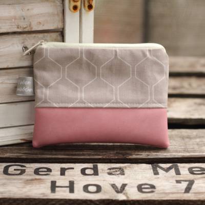Kleine Schlüsseltasche HEXAGON aus rosa Kunstleder & Baumwolle – Mini-Geldbörse & Schlüsseletui