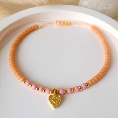 Armband Mädchen orange und pink mit Anhänger Sonne, Herz oder Ornament, Geschenk Tochter