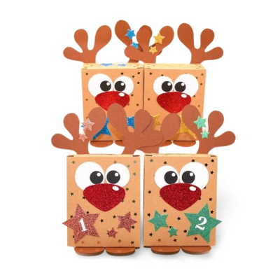 Adventskalender für die Adventssonntage – 4 befüllbare Rentier Geschenkboxen mit Glitzernase, befüllbar