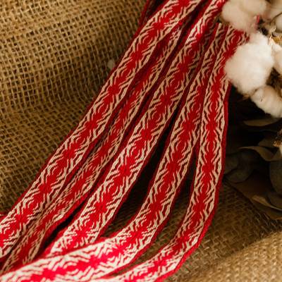 Brettchenborte, Webband aus Baumwolle rot-weiß, Brettchenweben
