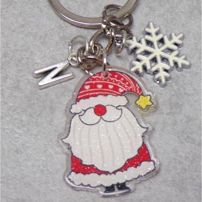 Personalisierbarer Weihnachtsmann Nikolaus Schlüsselanhänger – Beidseitig Glitzer, Acryl, Schneeflocke, Geschenkidee
