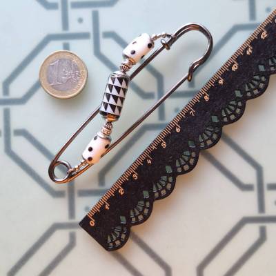 Tuchnadel Dalmatiner Schachbrett - 10cm lange Weiß Schwarz Schmucknadel Keramik N10-G-7