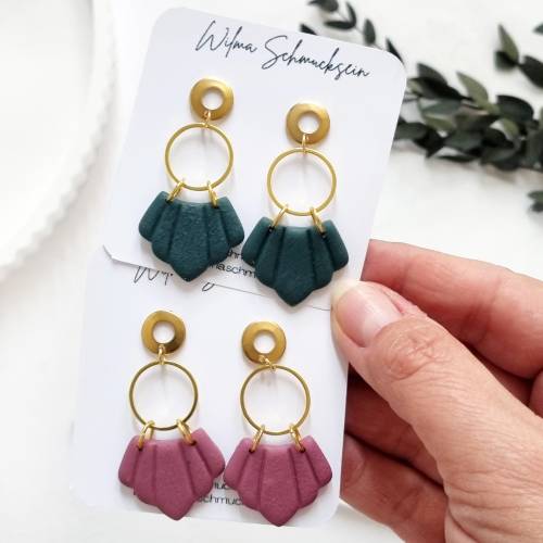 Polymer Clay Ohrstecker Blatt Bogen – Handgemachte geometrische Ohrringe als Geschenk