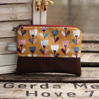 Kleine Schlüsseltasche BRUNHILDE aus Kunstleder & Baumwolle in Herbstfarben – Mini-Geldbörse & Schlüsseletui