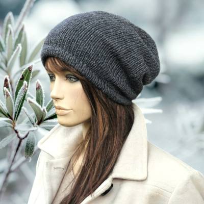 Strickmütze, Wolle, grau, Beanie, gestrickt, Mütze, slouch, Wintermütze