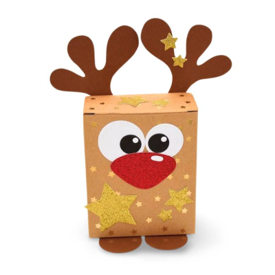 Niedliche befüllbare Rentier Geschenkbox mit Glitzernase – Handgemachte Geschenkverpackung