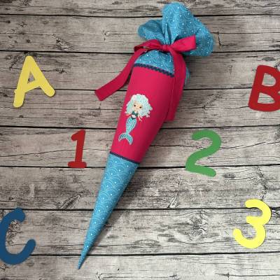 zauberhafte Schultüte Türkis Pink mit Meerjungfrau