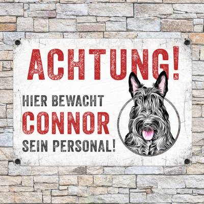 Hundeschild ACHTUNG! (Scottish Terrier) mit Hundename, wetterbeständiges Warnschild