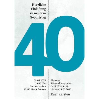 Einladung zum 40. Geburtstag – Schlichte und personalisierbare Karte