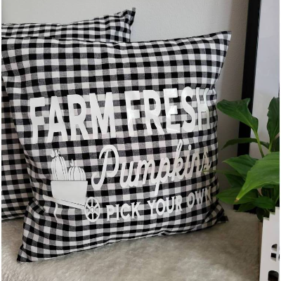 Farm Fresh Pumpkin Kissen, Kissen Herbst Deko, Vichy Karo Kissen, kariertes Kissen, Herbstdeko, Farmers Herbstkissen, sc