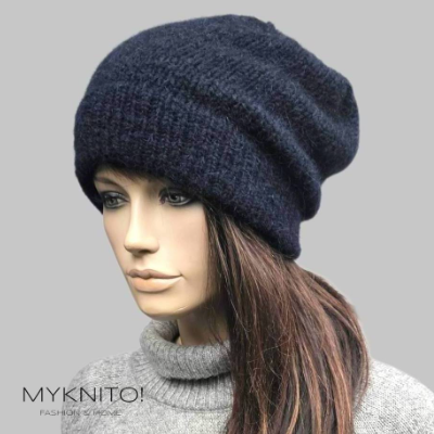 Strickmütze, dunkelblau, Alpaka, Mohair, Beanie, gestrickt, Mütze, slouch, Winteremüze
