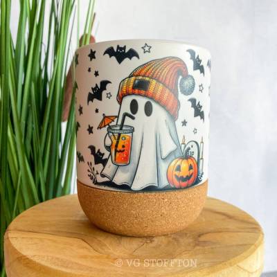 Halloween Glasbecher 500ml Mit Deckel & Strohhalm - Geister, Katzen & Kürbis Design