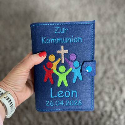 Personalisierte Gotteslobhülle aus Filz – Ihr seid meine Freunde 2026 - mit Name und Datum