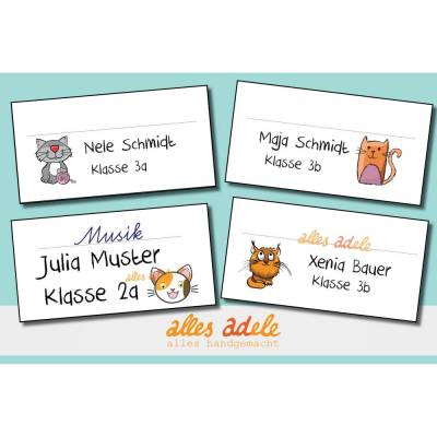 Heftaufkleber für die Schule mit Namen 24 Stk. - für Katzenfreunde | Personalisiert
