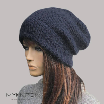 Strickmütze, Wolle, Mohair, nachtblau, Beanie, Mütze, slouch, Wintermütze, gestrickt, weinrot