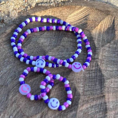 Perlenarmbänder & Ring Set Kinder Smiley in bunten Farben
