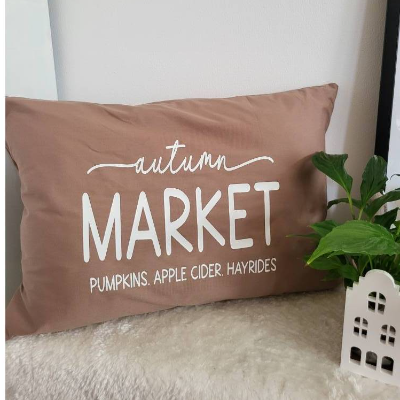 Herbstliches Kissen Braun Weiß – Farmhouse Deko – Autumn Market Herbstkissen, Kissen erhältlich in 40x40 50x50 40x60