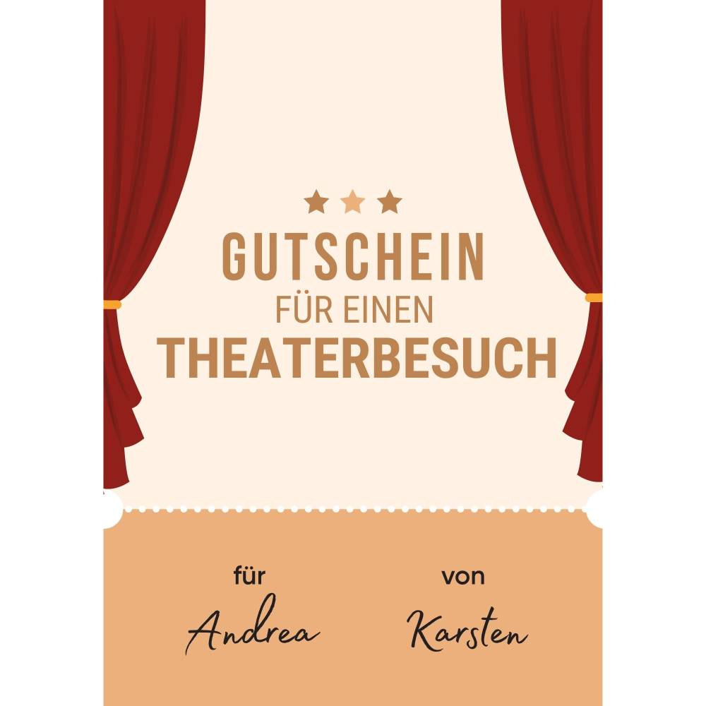 Gutschein für Besuch eines Theaterstücks – personalisierbare DIN A4 Vorlage zum Sofort-Ausdrucken Bild 1