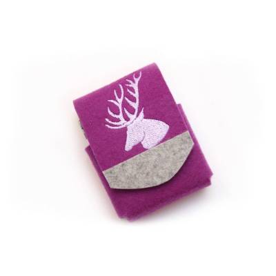 Abverkauf Zigarettenhülle Hirsch bestickt Wollfilz Hülle Zigaretten Flieder
