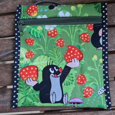 Brustbeutel Kinder aus Baumwolle | Geldbörse . 14x15 cm | mit Reißverschluss | Motiv: Der kleine Maulwurf | Handmade