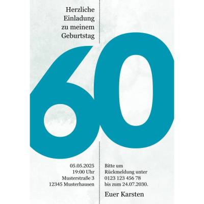 Einladung zum 60.Geburtstag – Schlichte & personalisierbare Einladungskarte