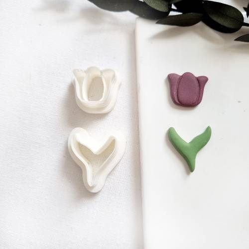 Polymer Clay Cutter Tulpe | Tonschneider | Fimo Ausstecher Blume | Tulpen mit Blatt Cutter Ausstecher