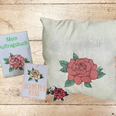 Stickdatei Rose Blume – romantische Stickmuster für Kissen, Shirts & Accessoires