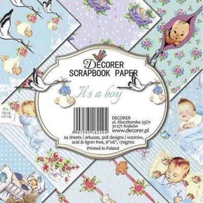 Paper Set, Bastelpapier, Its a boy, 15,2 x 15,2 cm PS15-01 – 24 Bögen für Scrapbooking & Karten