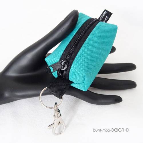 Mini Täschchen mit Karabiner, Kleingeld Einkaufswagenchip, robust Outdoorstoff petrol türkis, bunt-mixx-DESIGN