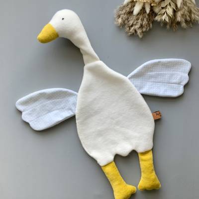 Kuschelente, Schmusetuch Schnullertuch Kuscheltier naturweiß senfgelb