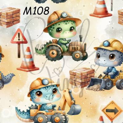 M108 Kinderstoff Dino Baustelle – Exklusives PummelPinguine-Design in 13 Stoffarten 