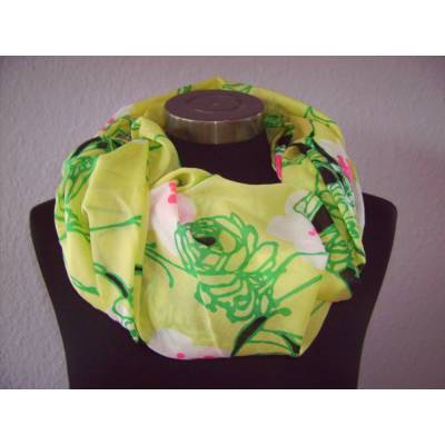 Modischer Schal aus Viskose mit Muster in Gelb, Grün, Weiß, Pink & Schwarz – ca. 2 Meter lang