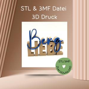 Schriftzug BERGLIEBE, Digitale Datei, 3D-Druckdatei, STL bzw. 3MF-Format Bild 1