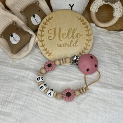 Schnullerkette mit Namen personalisiert– Blümchen für Mädchen - Blush Natur