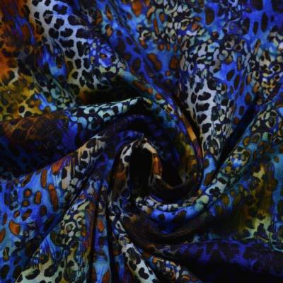 Sweat French Terry blau cognac mit Leo-Muster Animalprint 50 x 150 cm ♕