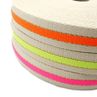 Gurtband Baumwolle – Beige mit Neonstreifen – 30 mm breit – 1 m – gewebt