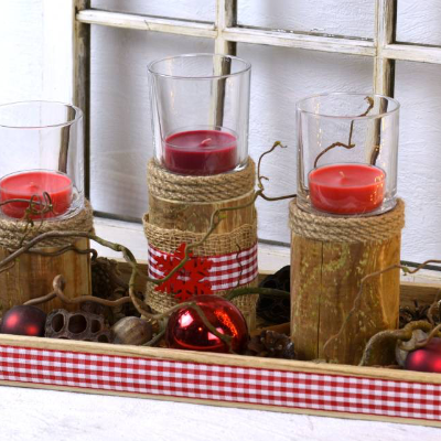 Tischdeko Weihnachten Tablett Kerzenständer Holz natur Advent 60 x 20 cm