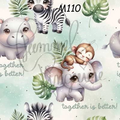 M109 Kinderstoff Dschungeltiere Together is better– Exklusives PummelPinguine-Design in 13 Stoffarten 